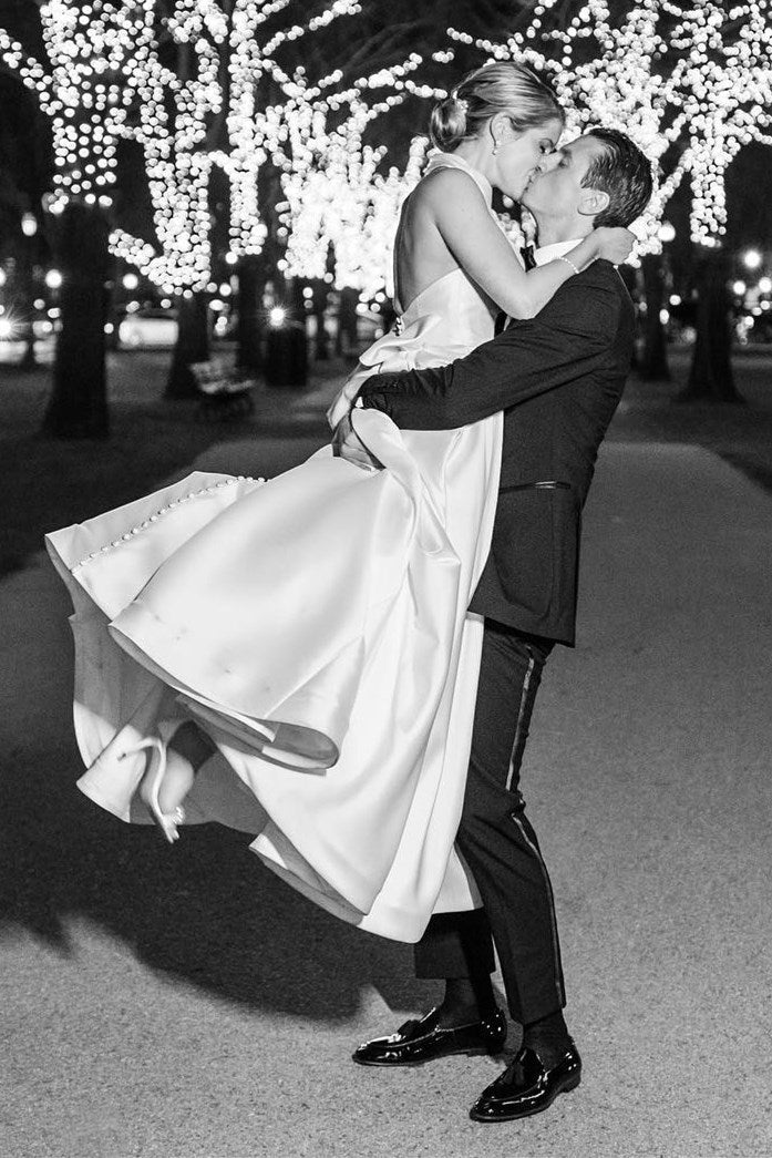 White Halter A line Satin Wedding Dress with Buttons