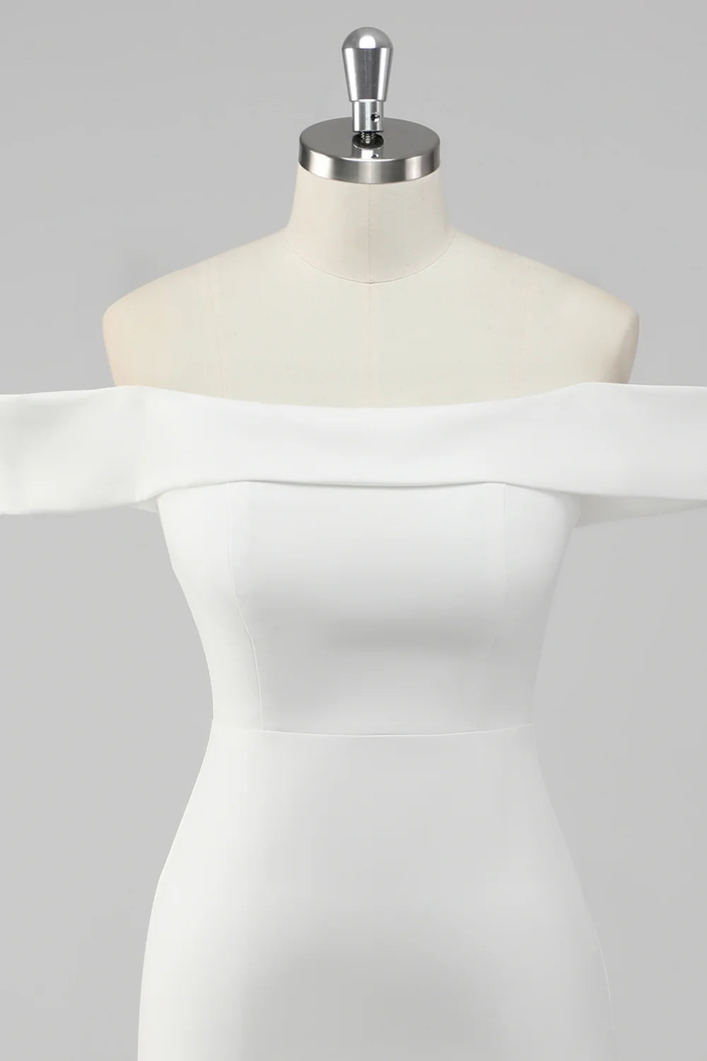 Simple Sheath Off the Shoulder Satin Short White Graduation Dress