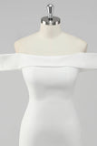 Simple Sheath Off the Shoulder Satin Short White Graduation Dress