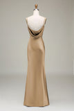 Sheath Spaghetti Straps Long Satin Bridesmaid Dress