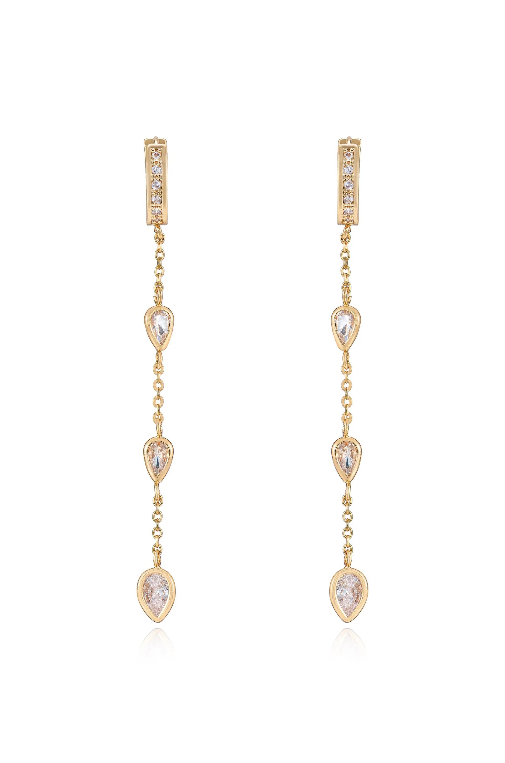 Bezel Crystal Huggie Hoop Dangle Earrings