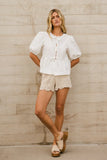 Natalia Peplum Tie Blouse in White FINAL SALE