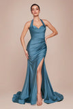 Autumn Gown Stretch Spandex Satin Halter Fitted Dress