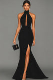 Black Halter Neck Mermaid Formal Dress