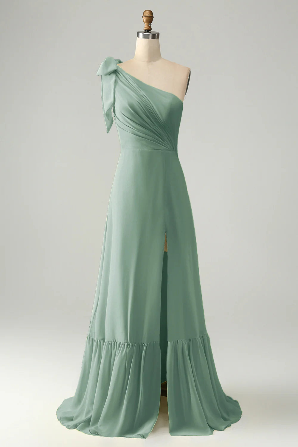 Yellow A Line One Shoulder Pleated Long Maxi Wedding Party Guest Dress with Slit