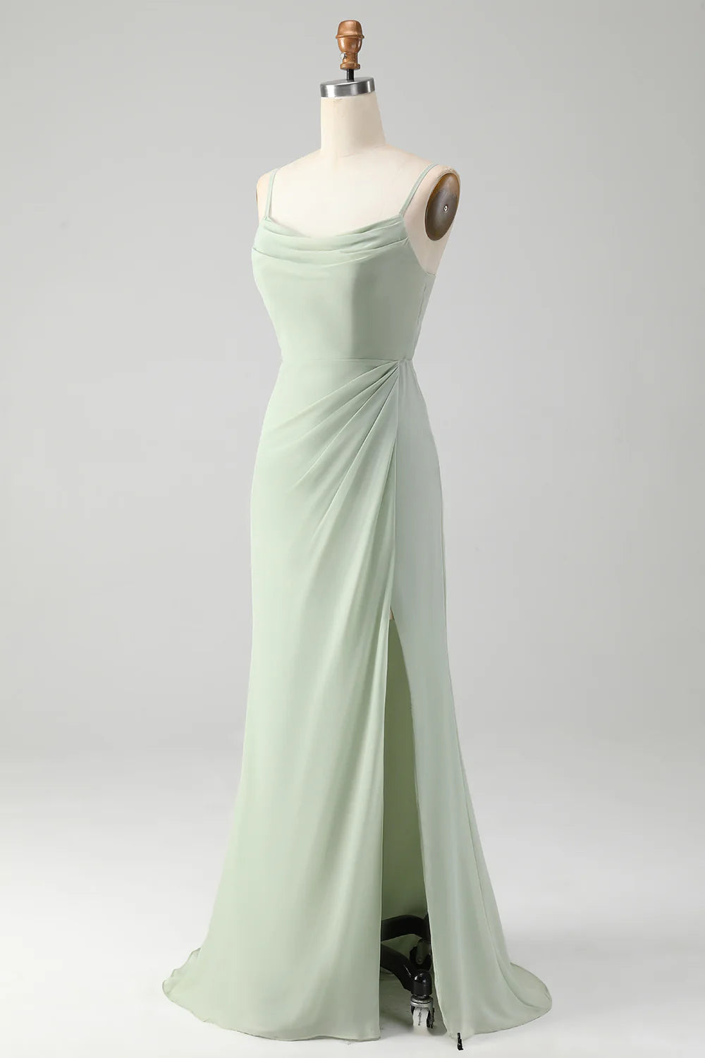 Matcha Sheath Spaghetti Straps Floor Length Chiffon Bridesmaid Dress