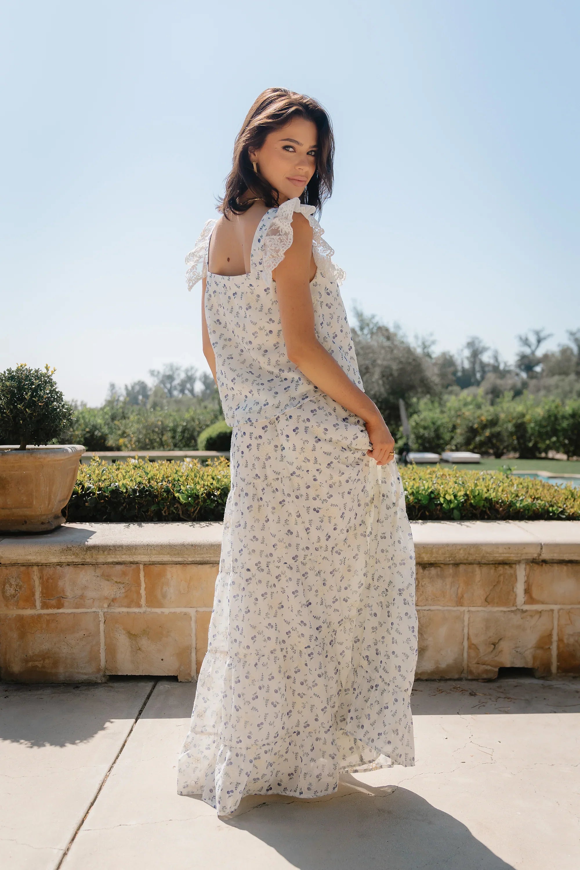 Simon Tiered Maxi Skirt in Blue
