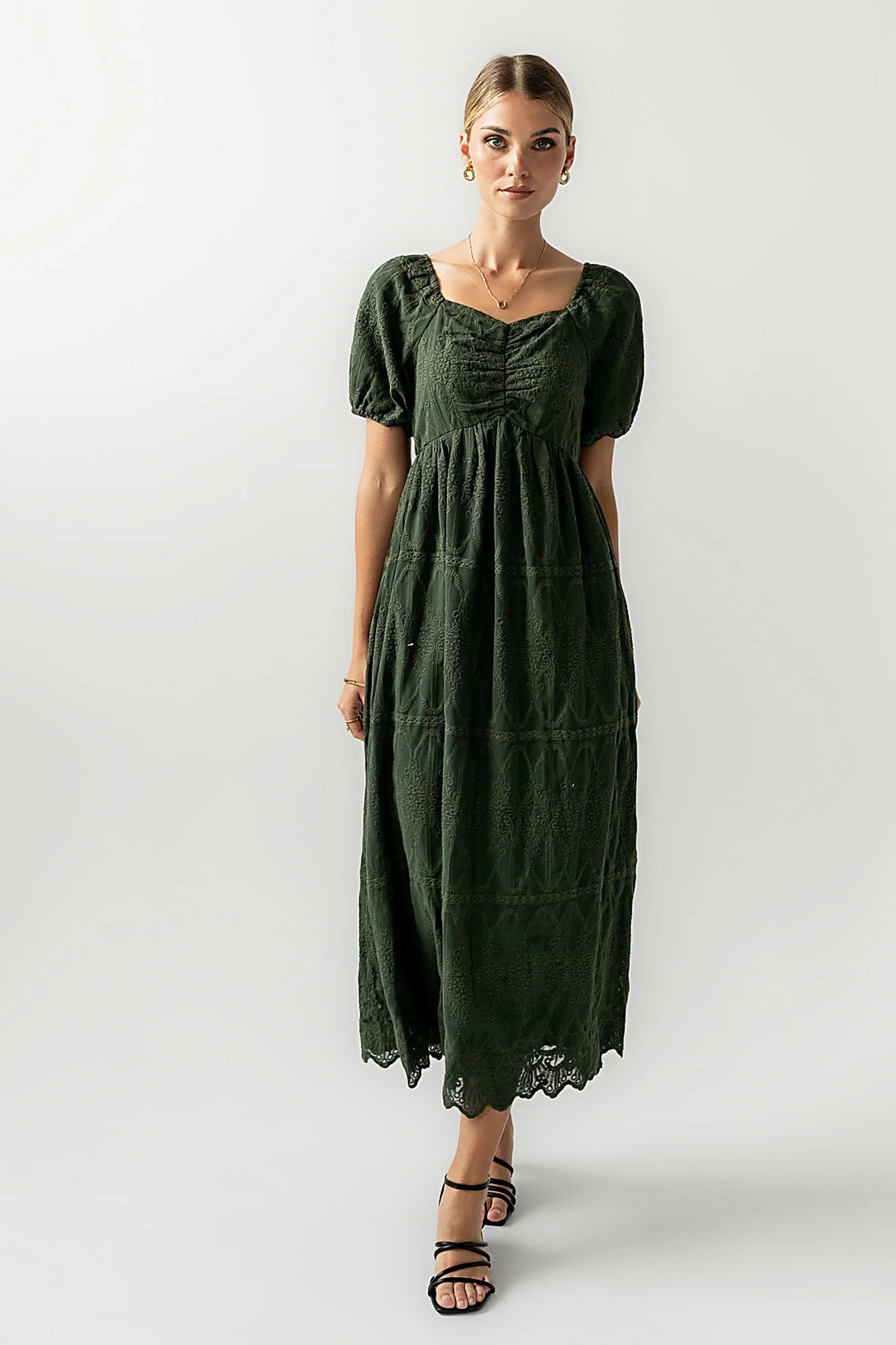 Luca Embroidered Maxi Dress in Hunter Green FINAL SALE