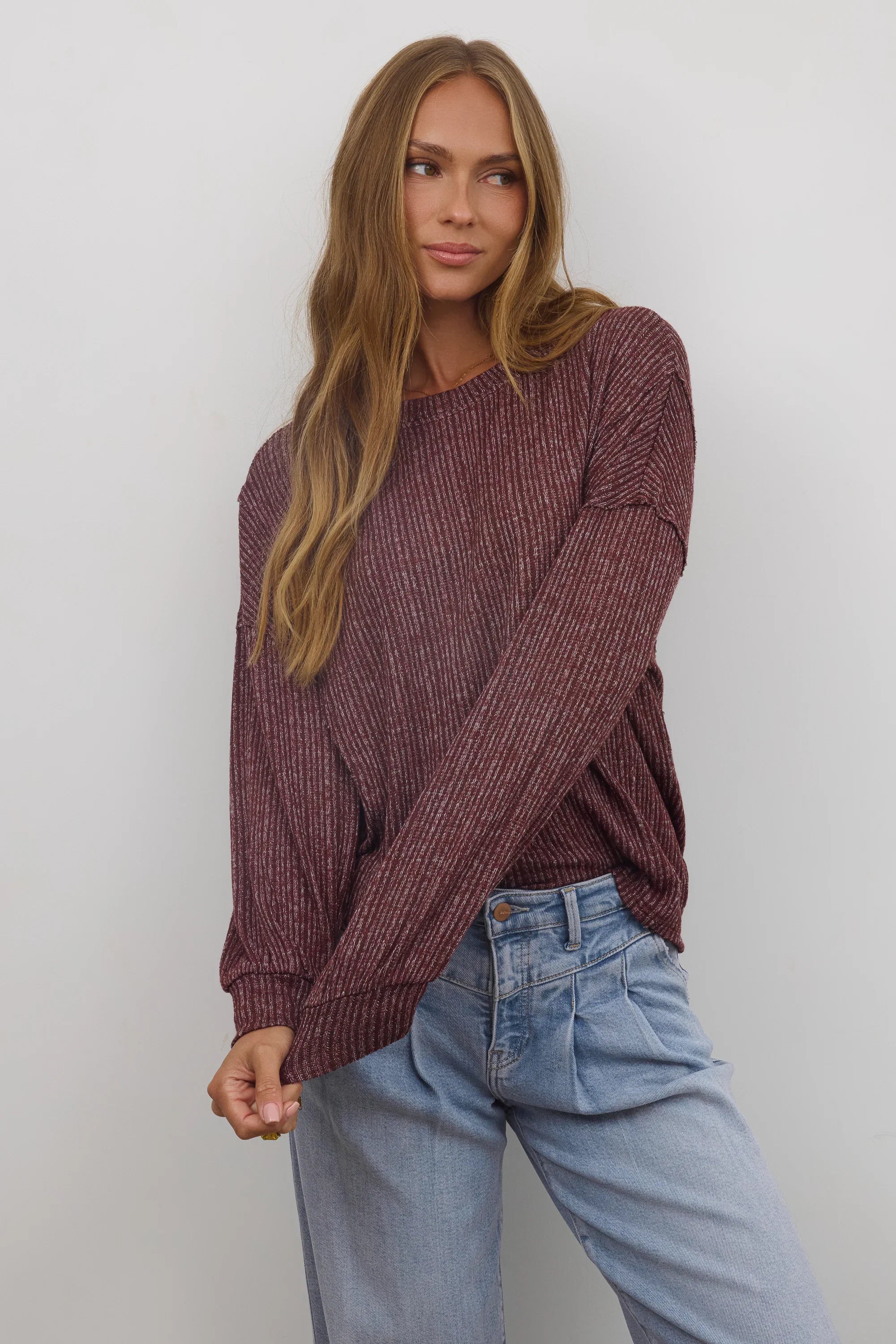 Tate Knit Sweater in Burgundy