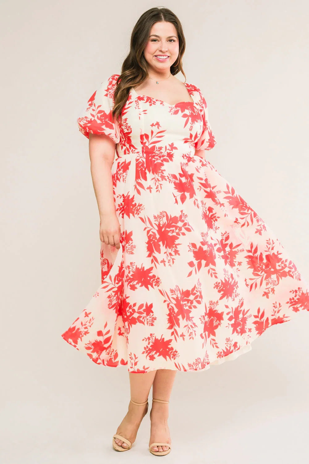 COTTAGE GARDEN PUFF SLEEVE MIDI DRESS RED