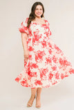 COTTAGE GARDEN PUFF SLEEVE MIDI DRESS RED