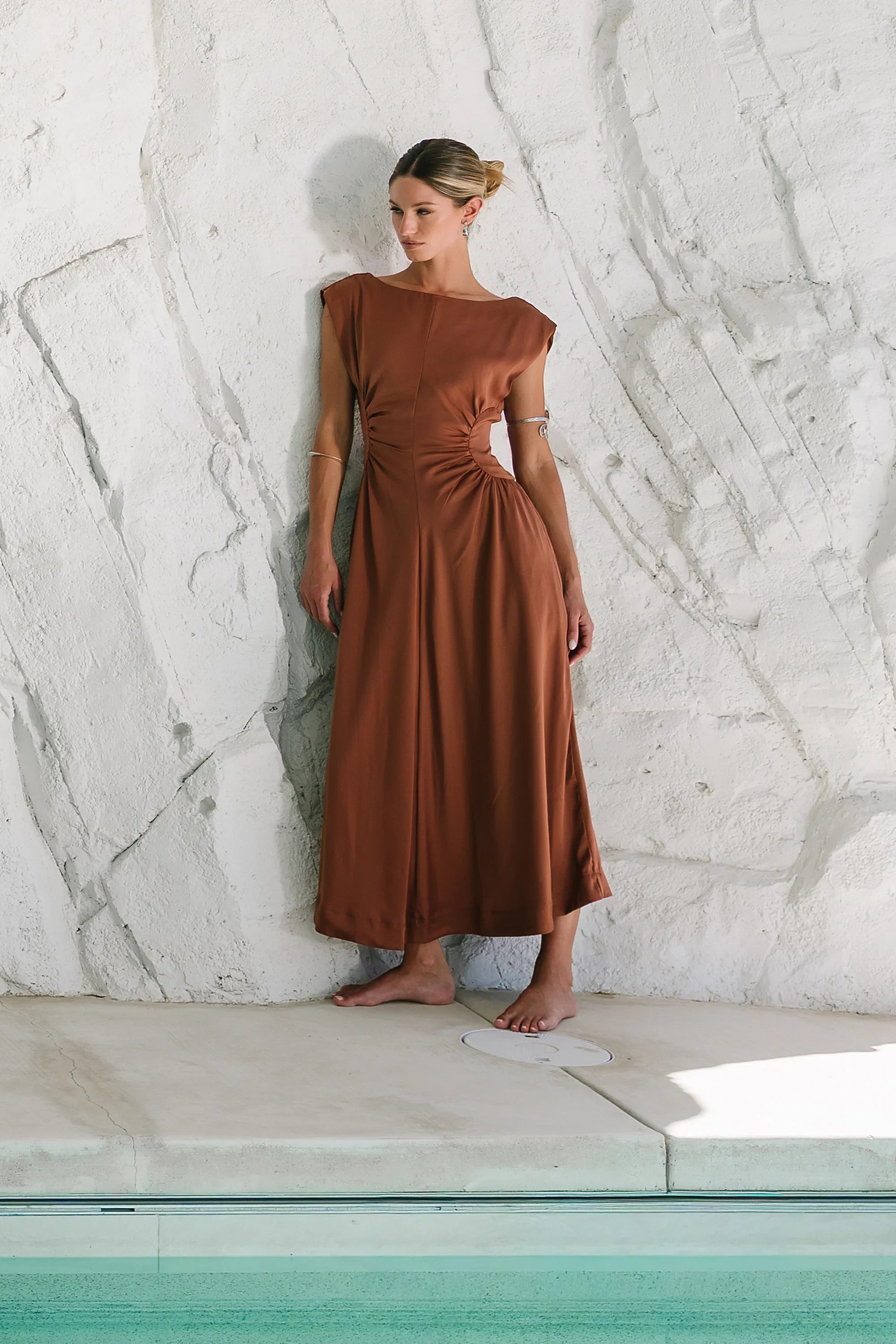 Nora Midi Dress in Terracotta