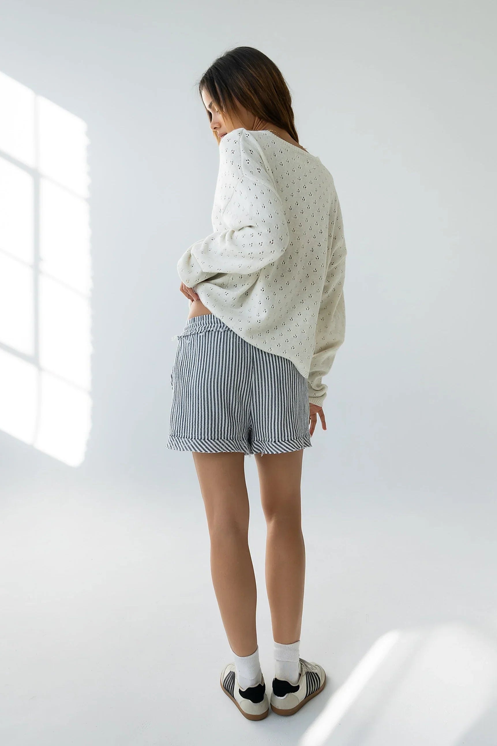 Margot Pointelle Sweater in Heather White FINAL SALE