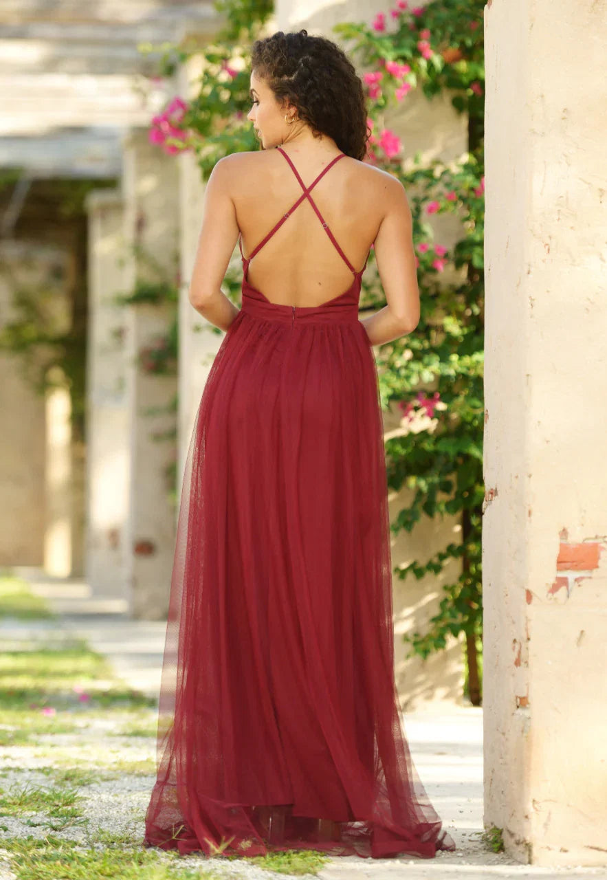 Sydney Maxi Dress Wine Tulle Dress