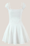 White Cap Sleeves A Line Cotton Mini Dress