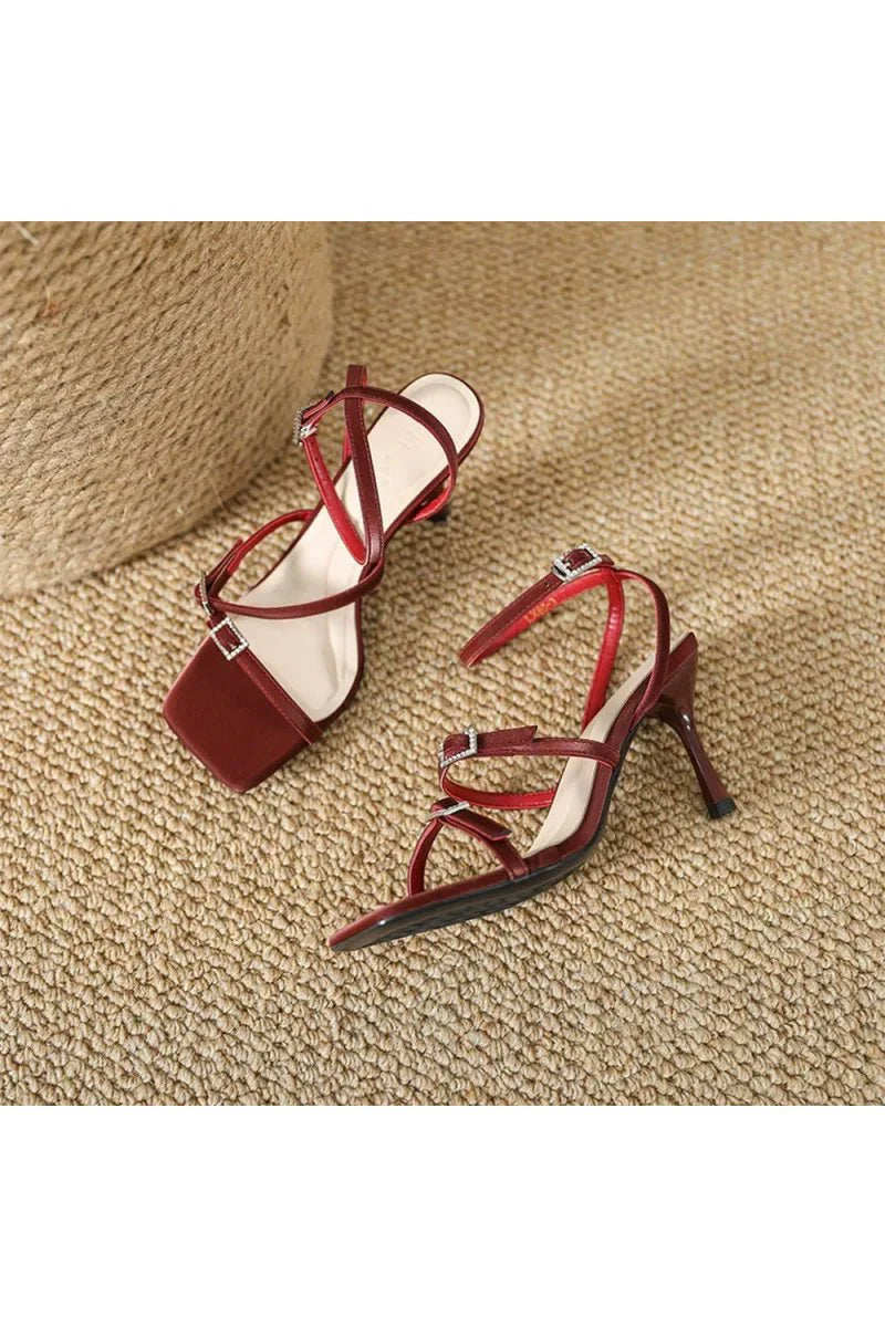 Strappy Open Toe Ankle Buckle Stiletto High Heels