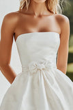 White A Line Strapless Satin Mini Graduation Dress