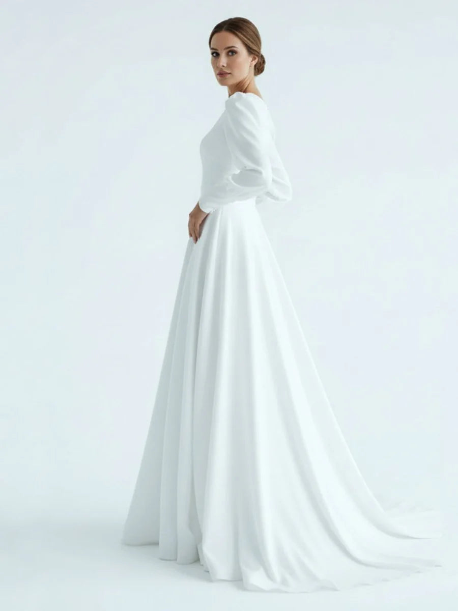 Modest A Line Long Sleeves Wedding Dress Vintage Gown