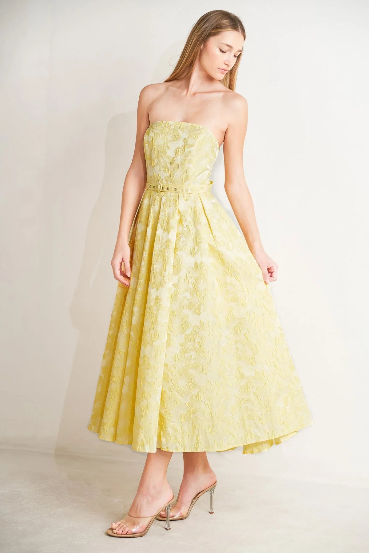 BUTTERCUP BLOOM LEMON YELLOW MIDI DRESS