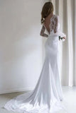 Bateau Lace Long Sleeve Sheath Chiffon Wedding Dress With Sweep Train