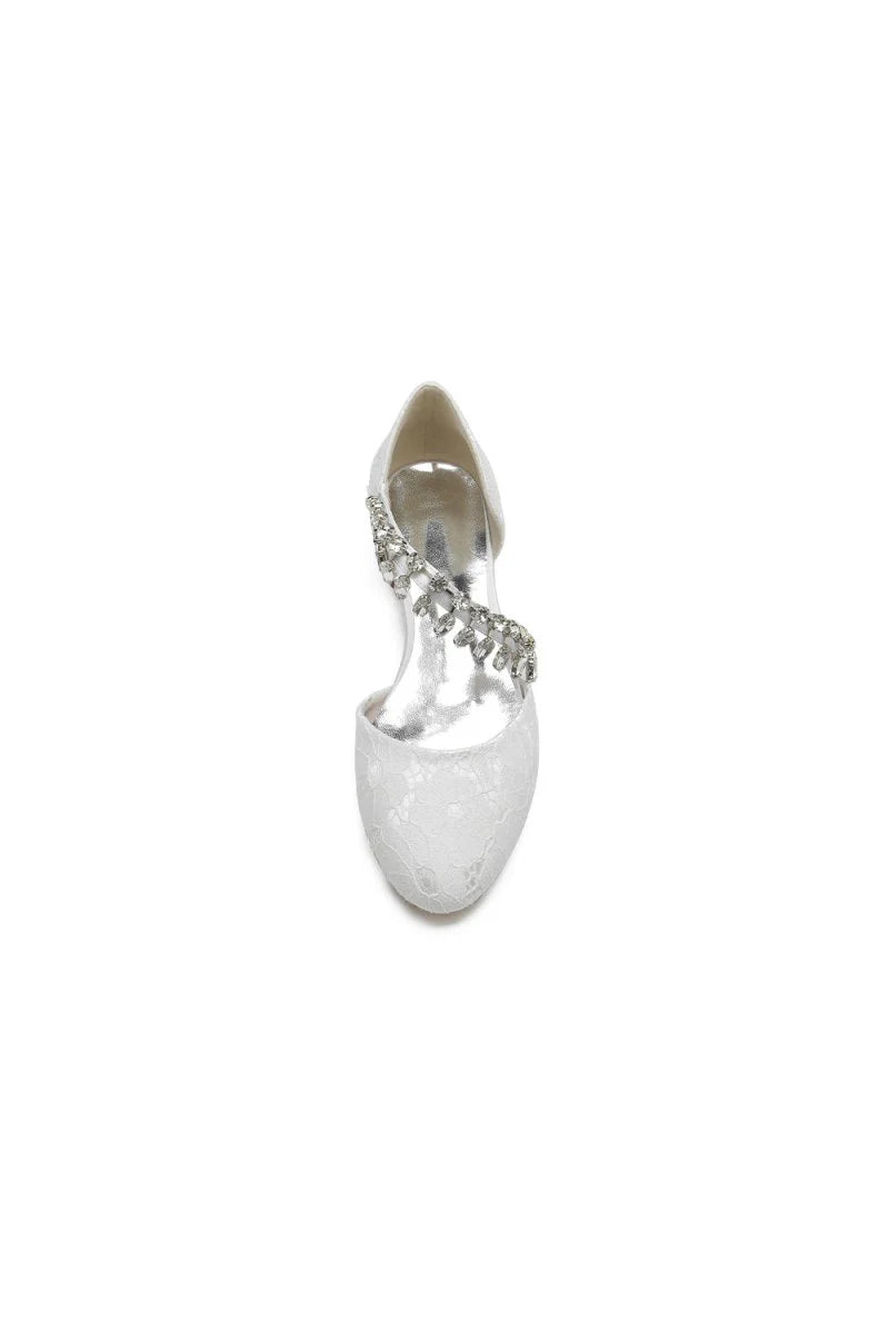 Crystal Strap Lace Round Toe Flats