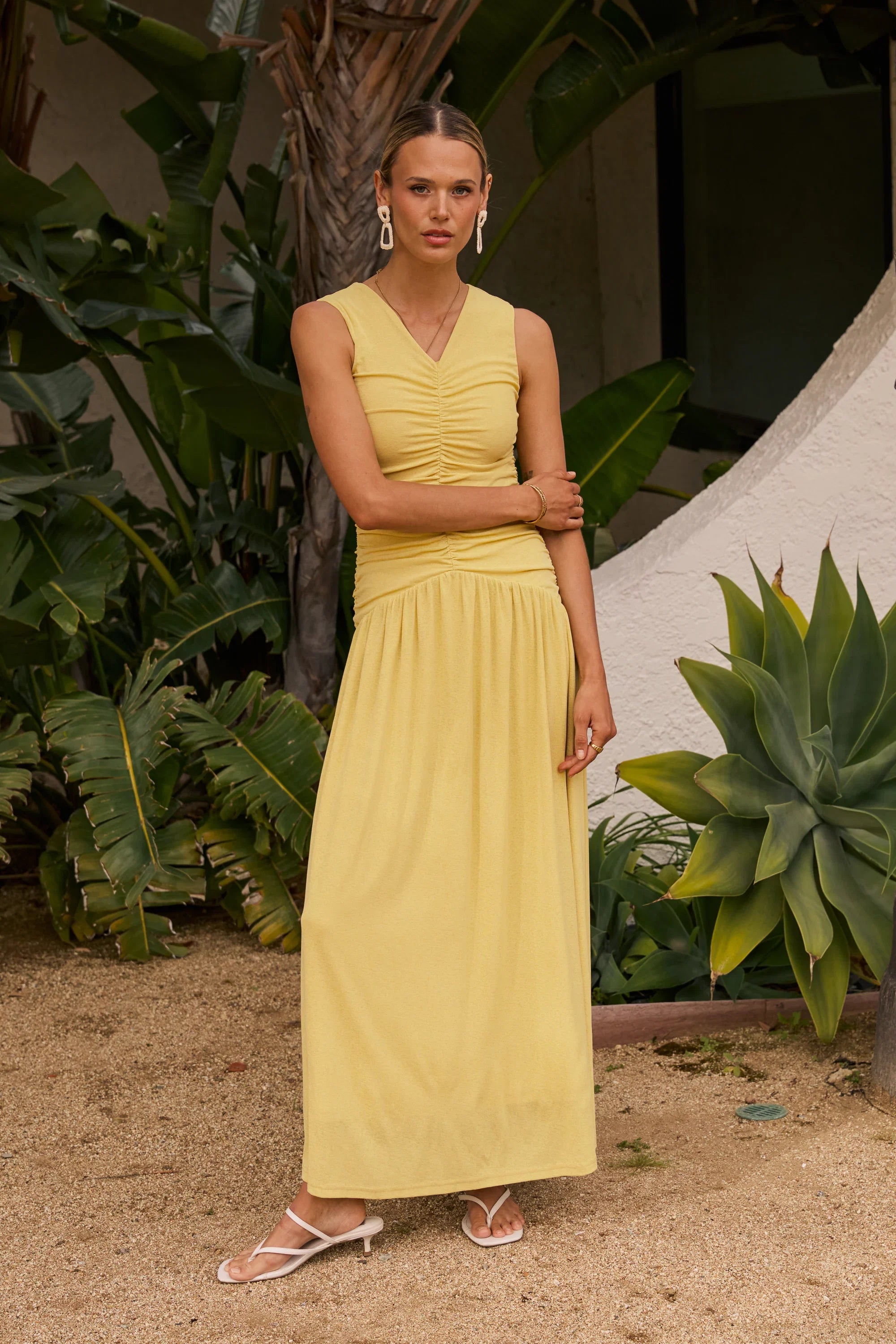 Kandi Ruched Maxi Dress in Yellow