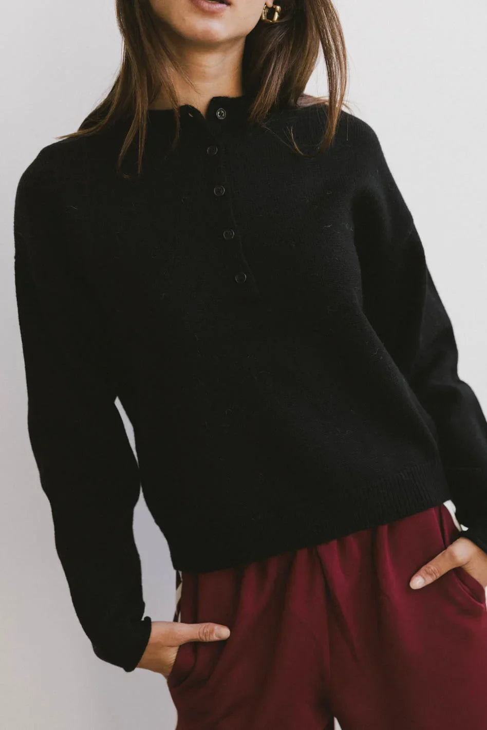 Meli Button Front Knit Sweater in Black FINAL SALE