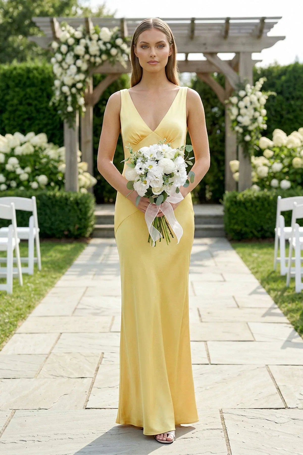 Charming Sheath V Neck Stretch Satin Bridesmaid Dresses