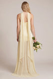Daffodil Satin Spaghetti Straps Bridesmaid Dress with Scraf