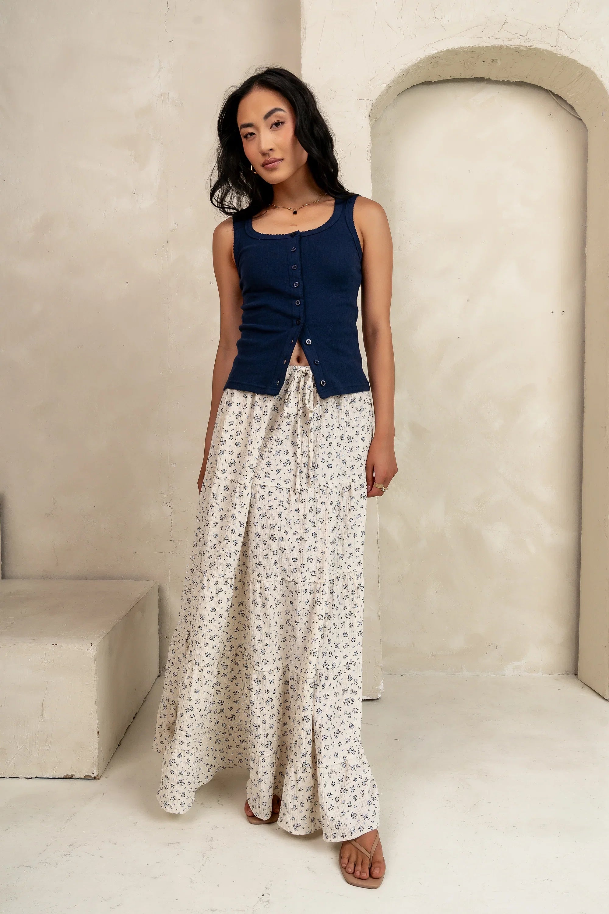 Marlee Floral Maxi Skirt in Cream FINAL SALE