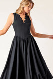 FOR THE RECORD SCALLOP V MIDI DRESS BLACK