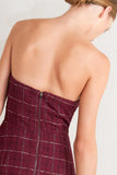 TWEED STRAPLESS MINI DRESS WINE