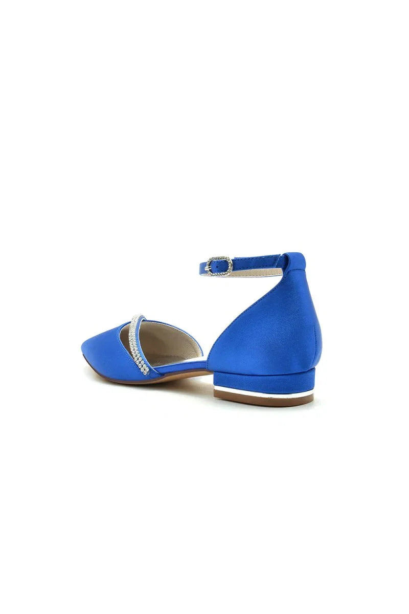 Pointed Toe Beaded Ankle Strap Kitten Heels