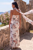 Ivory Mermaid Floral Sweetheart Wedding Guest Dress with Scarf