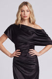 Black One Shoulder Mermaid Satin Formal Dress
