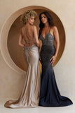 Novalee Gown Champagne Hot Stone Dress With Lace Up Back