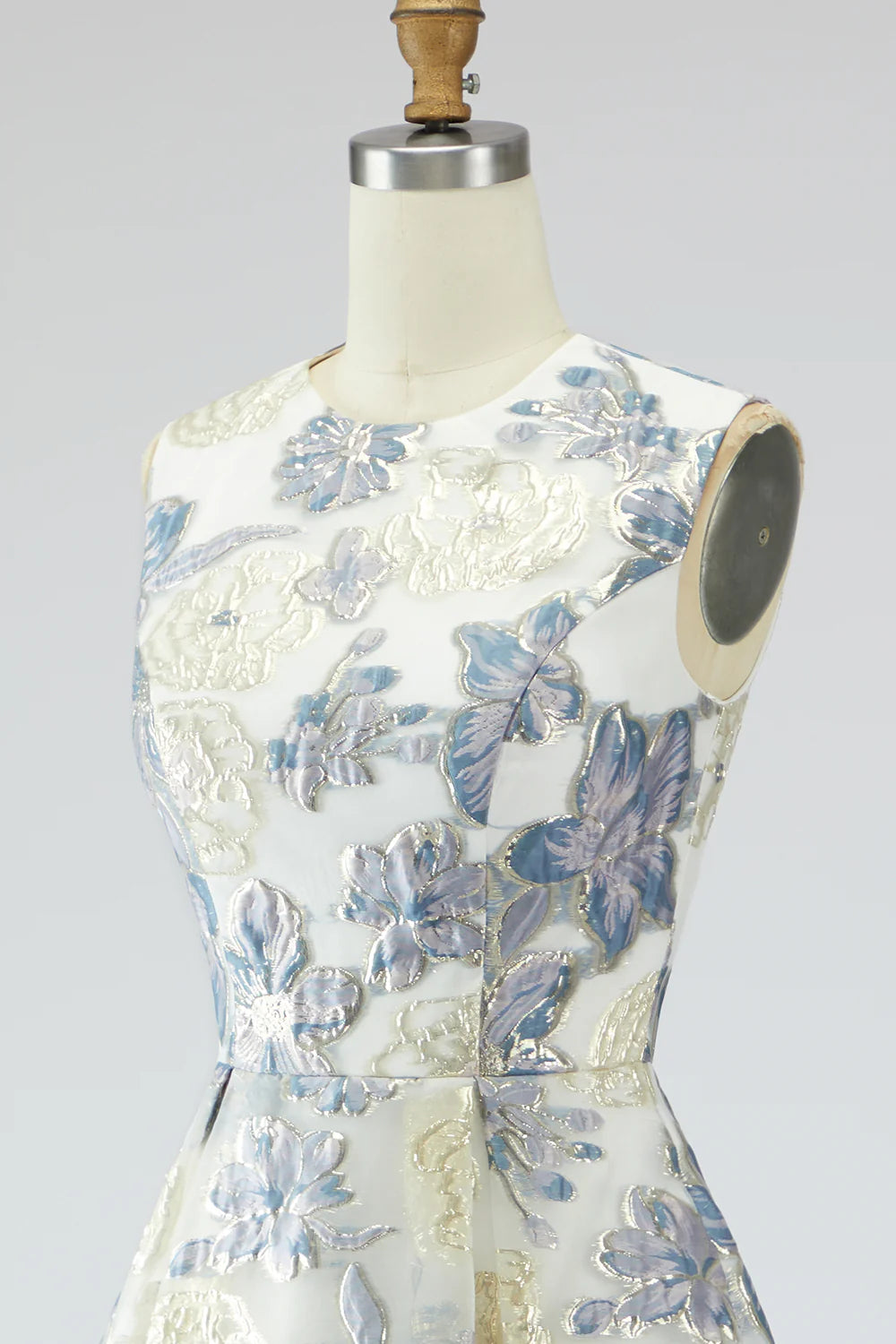 Dusty Blue A Line Floral Wedding Guest Dress with Pockets