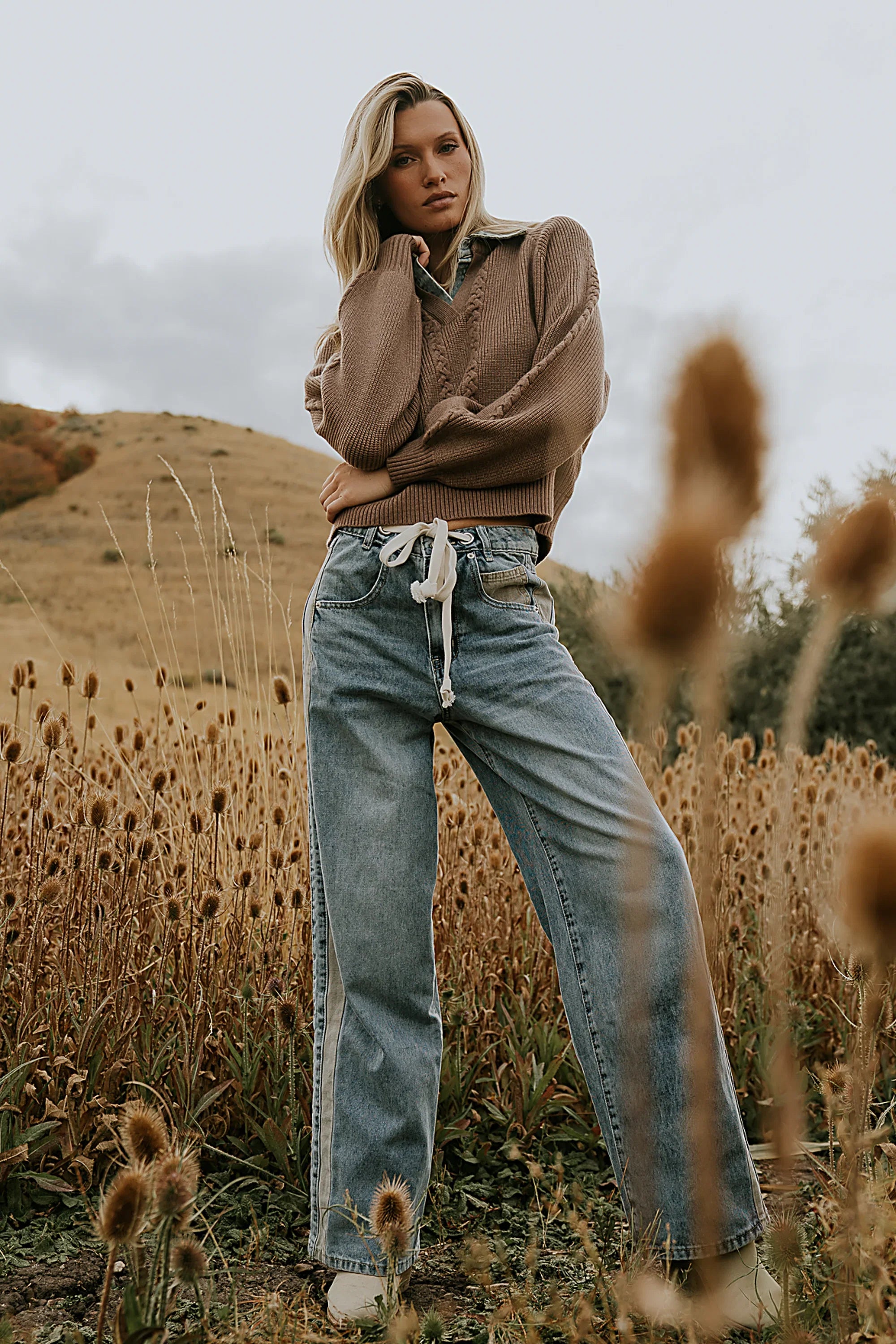 Mellanie Two Toned Baggy Jeans in Medium Wash FINAL SALE