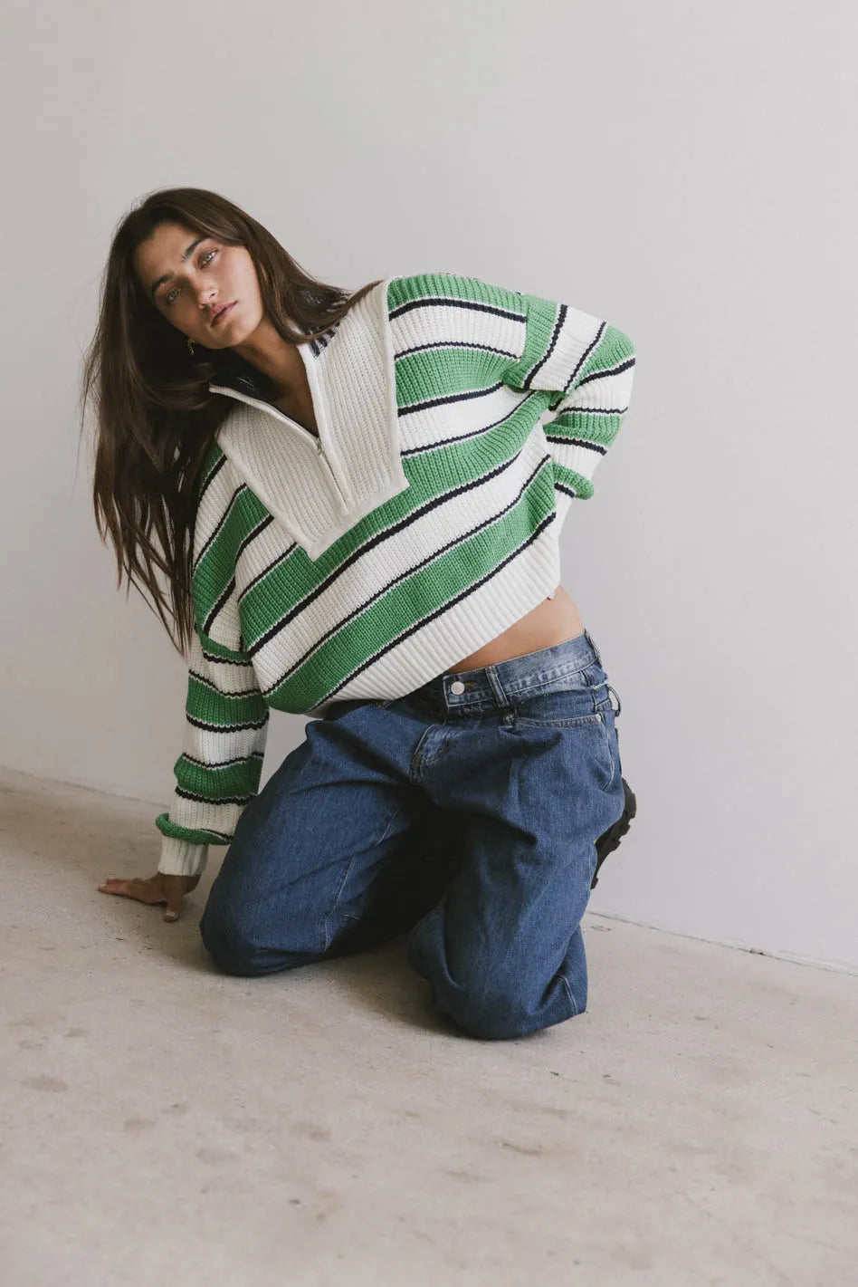 Kandy Half Zip Sweater in Green FINAL SALE