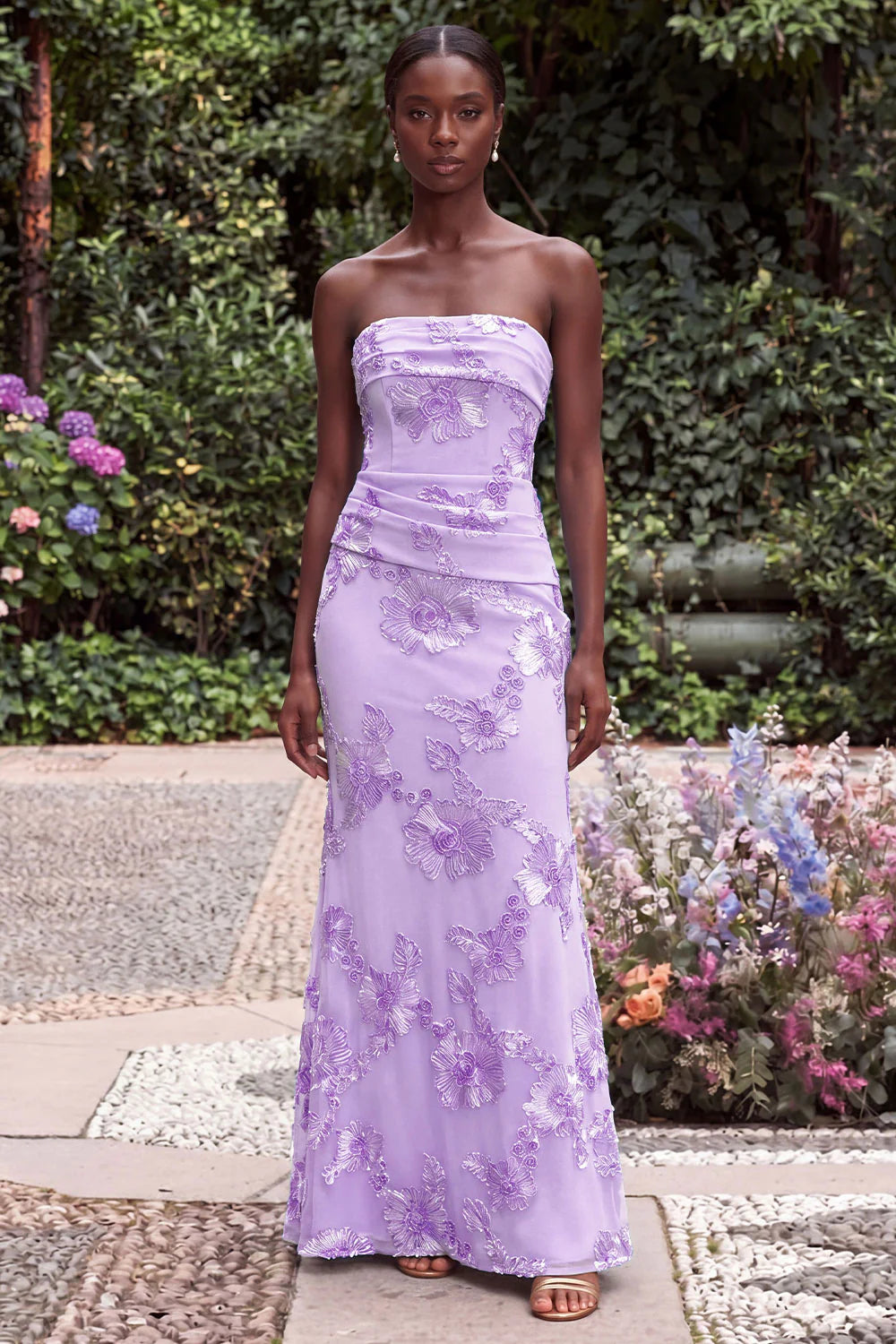Strapless Blue Mermaid Floral Embroidery Wedding Guest Dress