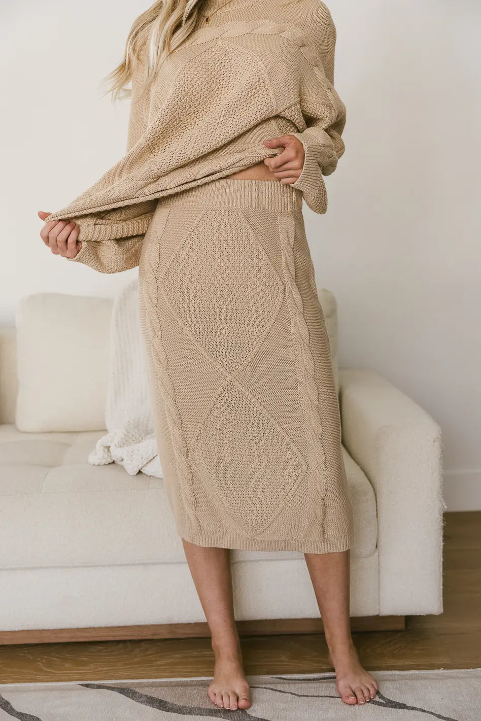 Lilly Cable Knit Skirt in Cream FINAL SALE