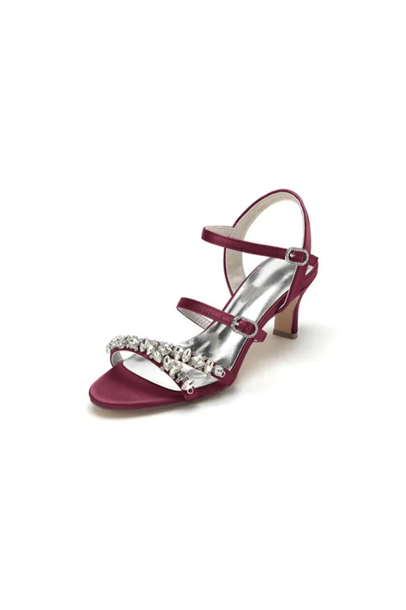 Open Toe Chunky Heels with Rhinestone