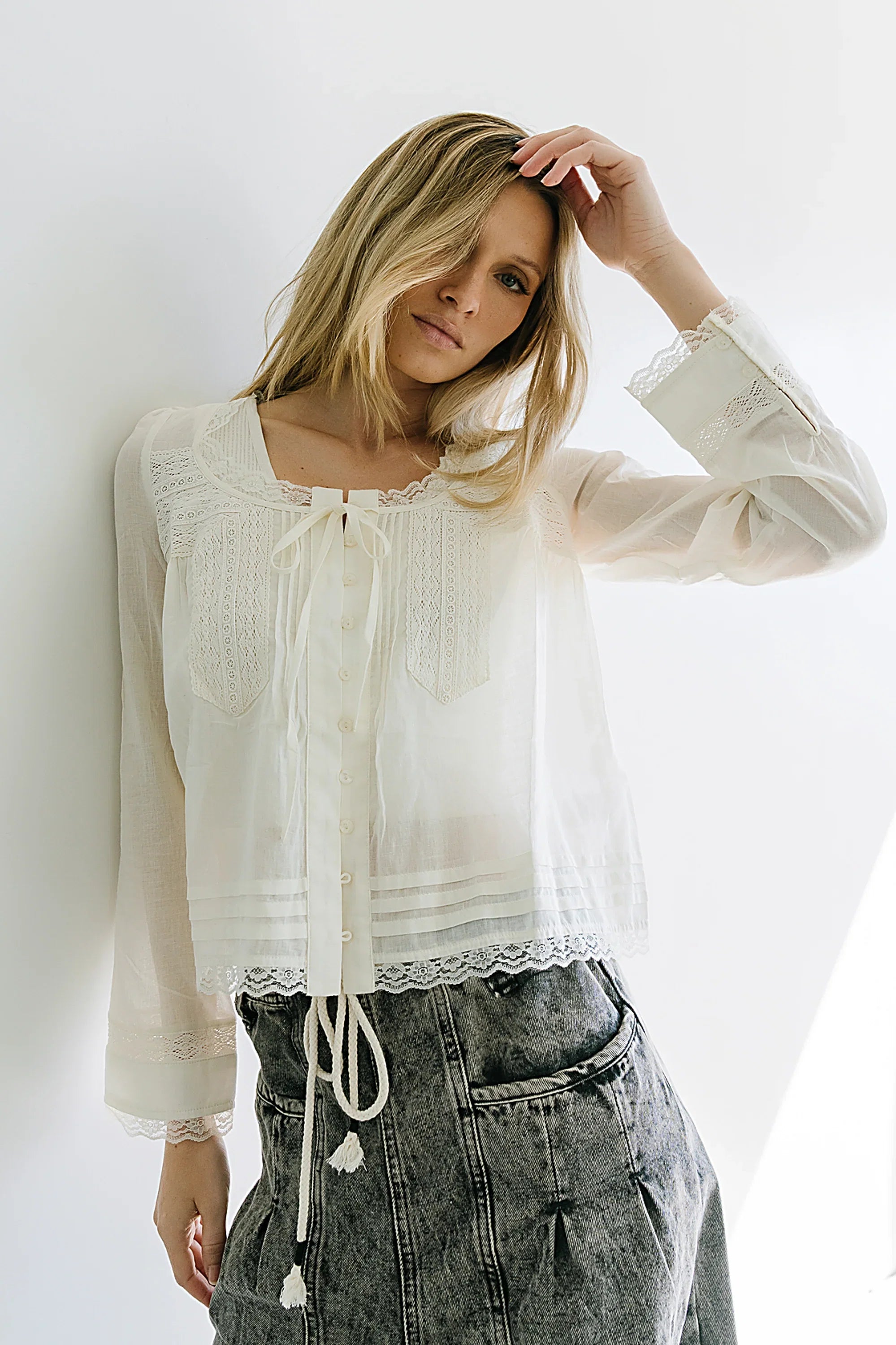 Taylor Sheer Blouse in Ivory FINAL SALE