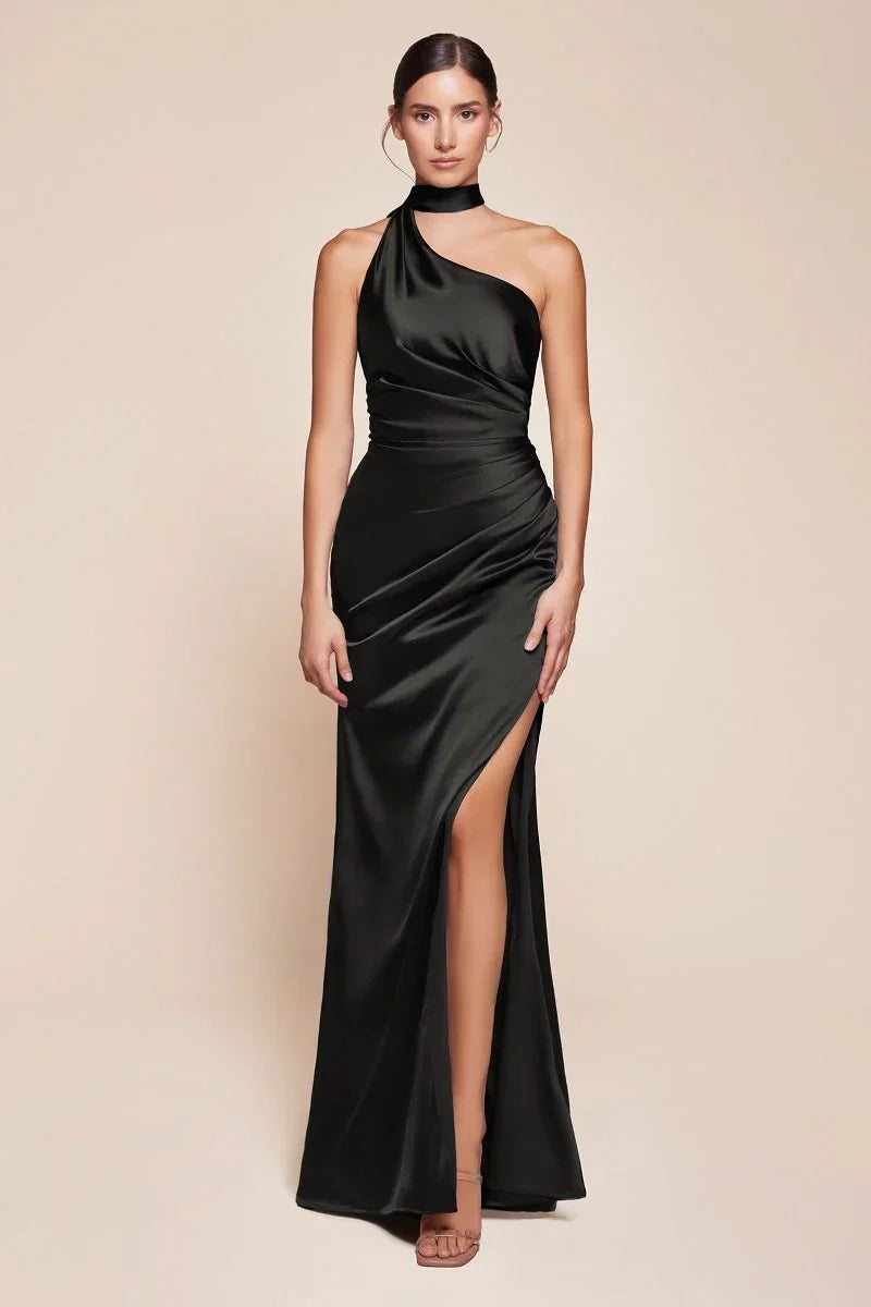 BRYCE GOWN ONE SHOULDER LUXE SATIN DRESS