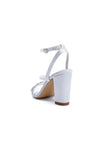 Open Toe Ankle Strap Satin Chunky Heels With Rhinestone
