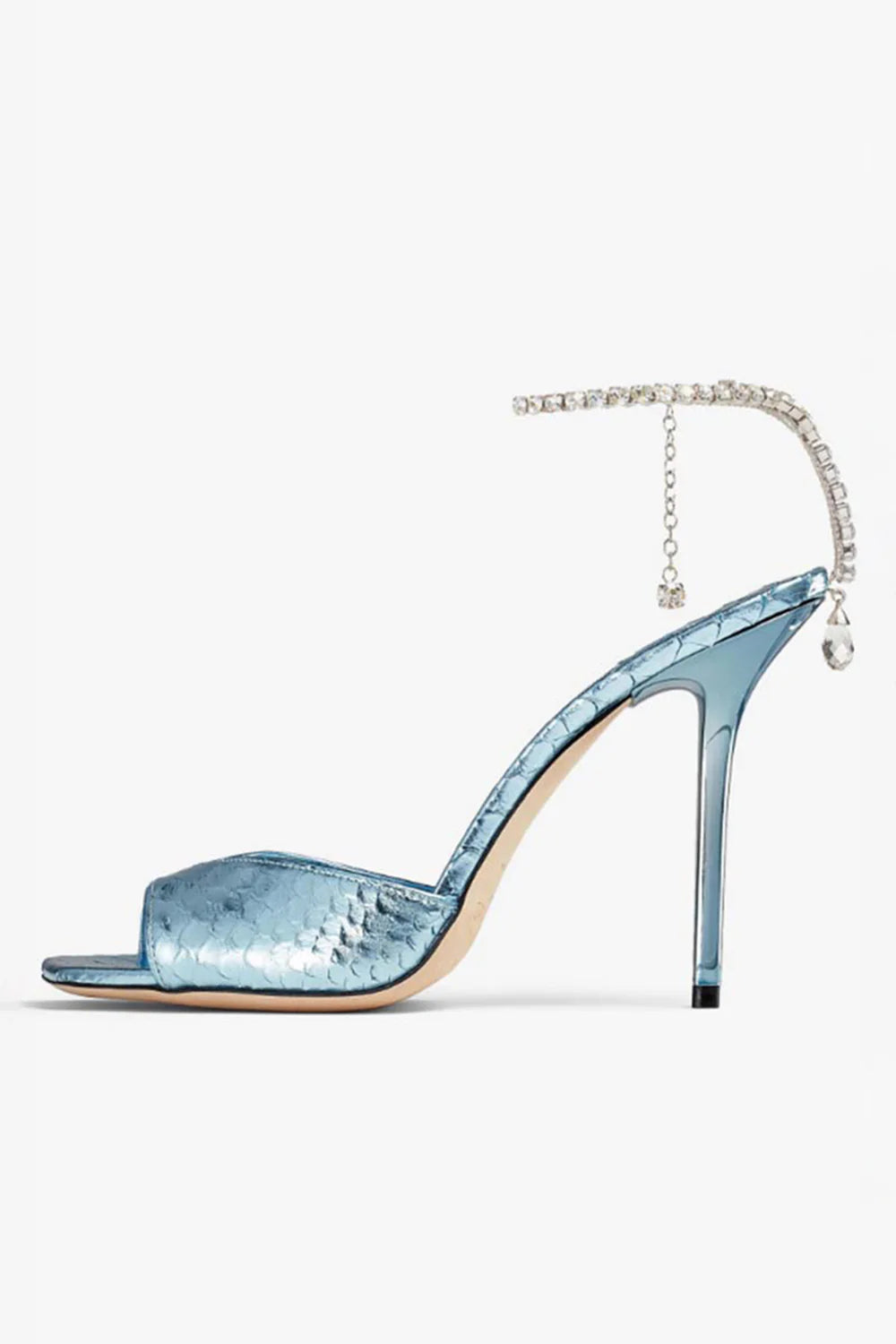 Emerald Croc Embossed Stiletto Heels with Crystal Ankle Strap