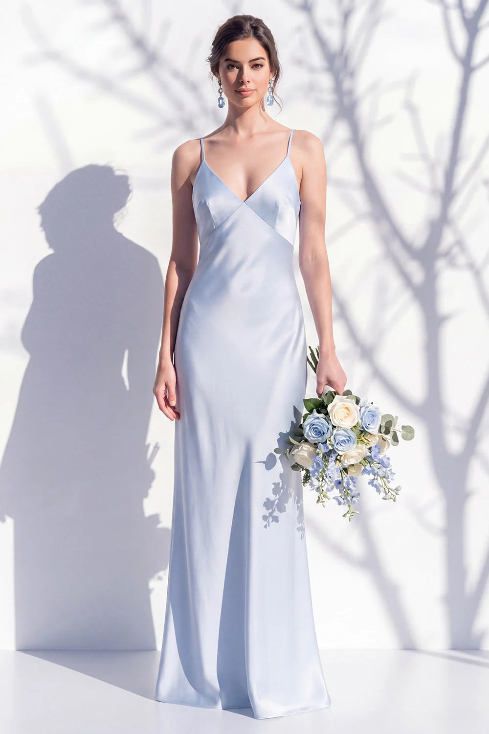 Satin Spaghetti Straps Sheath Sage Bridesmaid Dress
