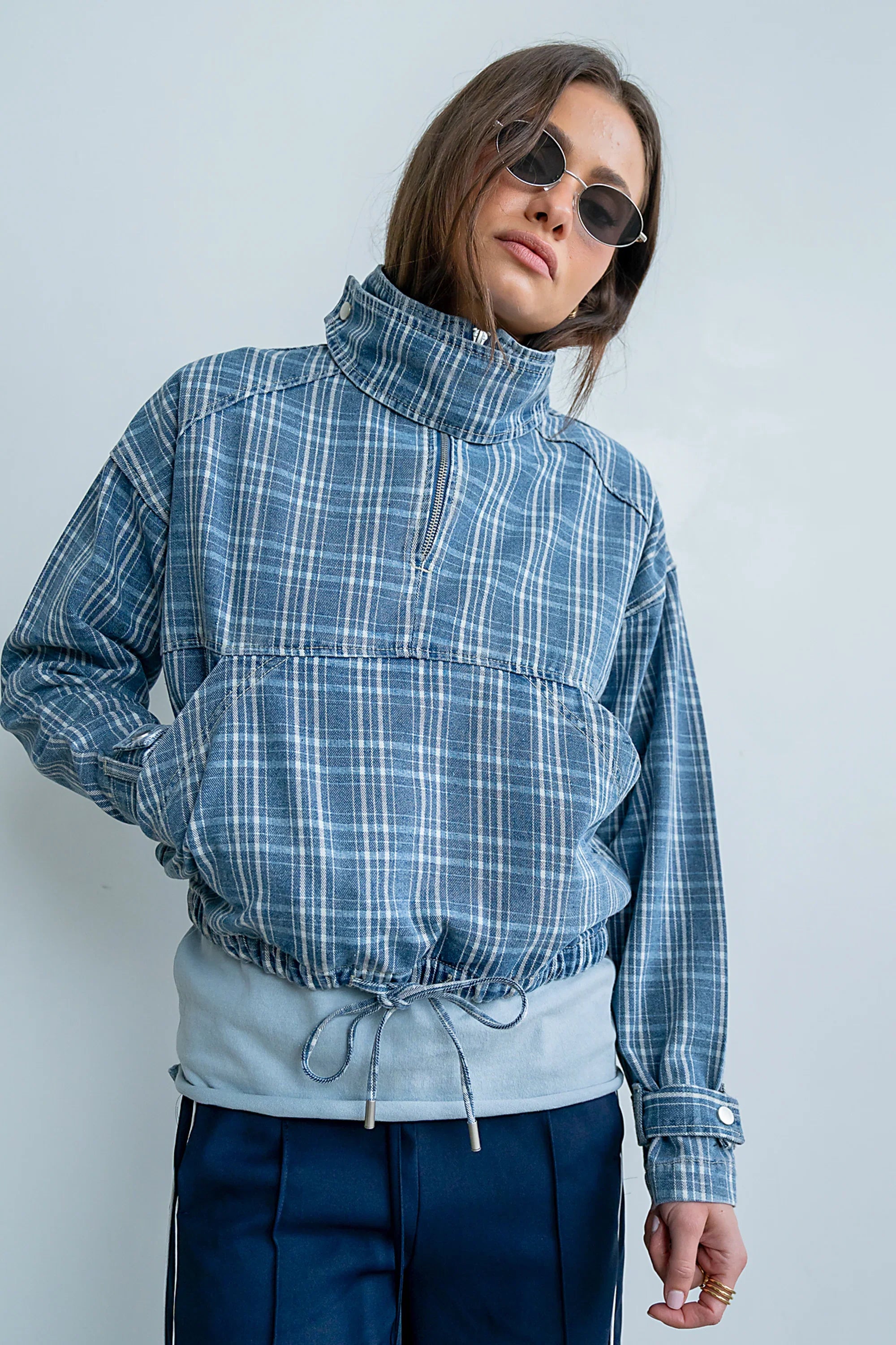 Regina Denim Jacket in Plaid Denim