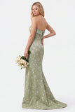 Strapless Mermaid Sage Floral Jacquard Bridesmaid Dress