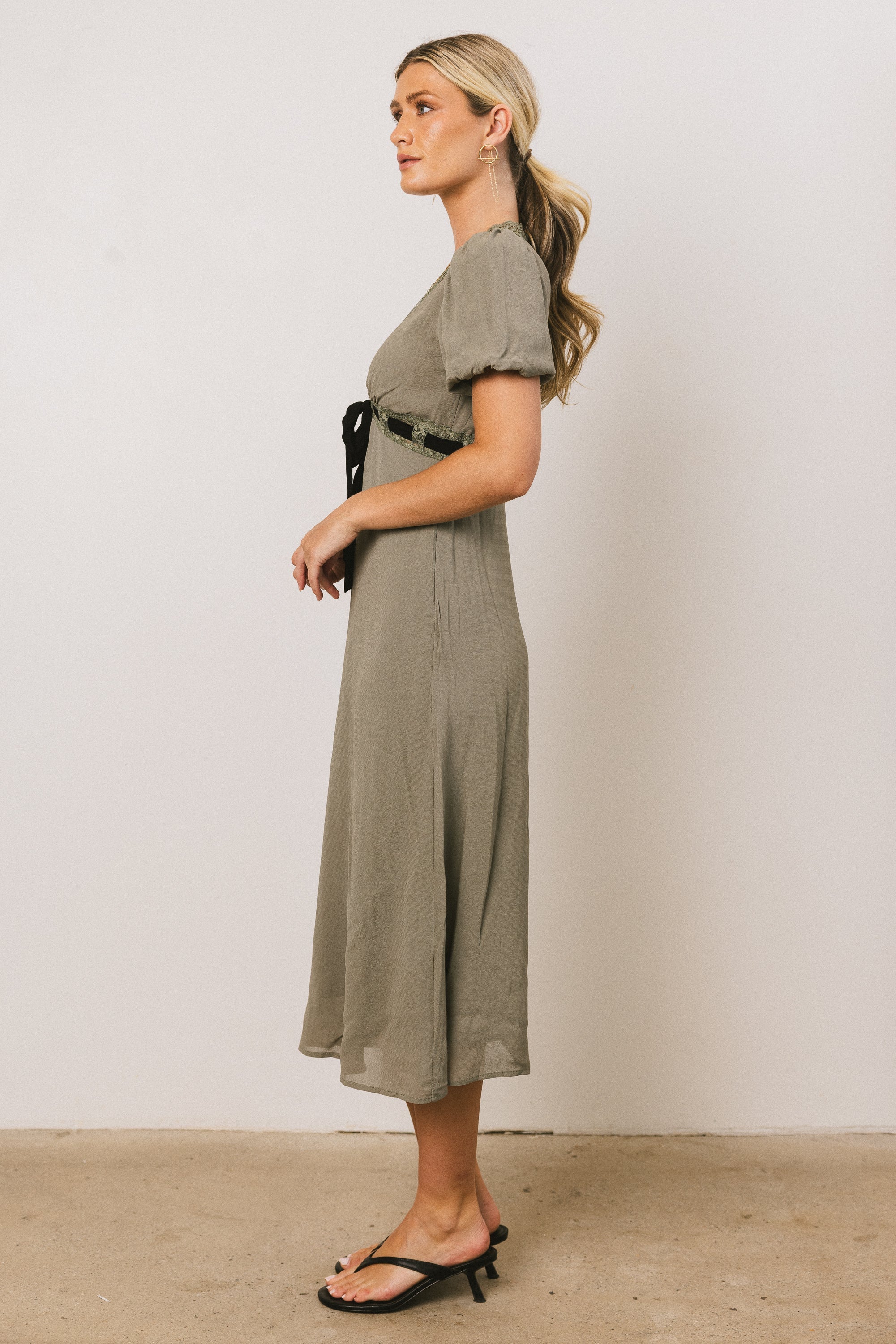 Selah Lace Trim Midi Dress in Sage FINAL SALE